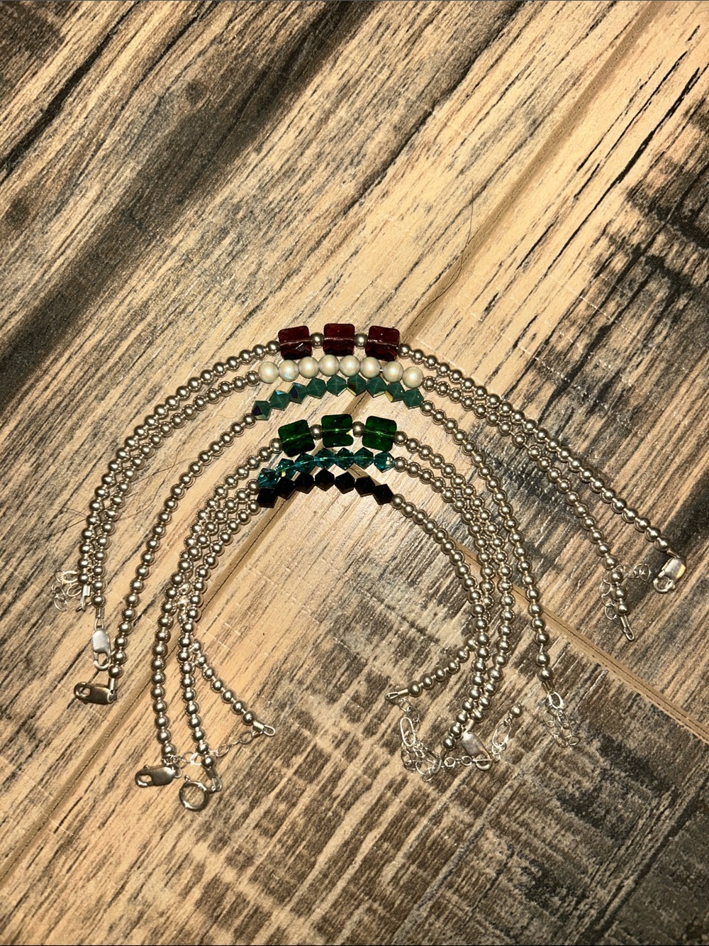 Hazel Sterling Beaded Bracelet Set with Red, Green and Black Accent Beads